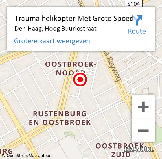 Locatie op kaart van de 112 melding: Trauma helikopter Met Grote Spoed Naar Den Haag, Hoog Buurlostraat op 10 juli 2022 01:32