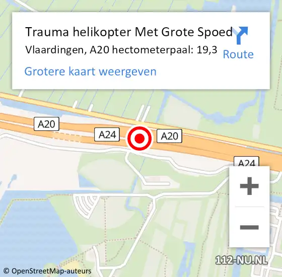 Locatie op kaart van de 112 melding: Trauma helikopter Met Grote Spoed Naar Vlaardingen, A20 hectometerpaal: 19,3 op 10 juli 2022 01:54