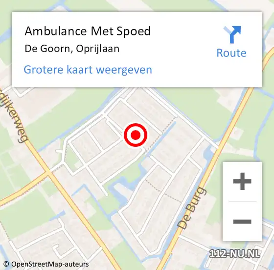 Locatie op kaart van de 112 melding: Ambulance Met Spoed Naar De Goorn, Oprijlaan op 10 juli 2022 02:15