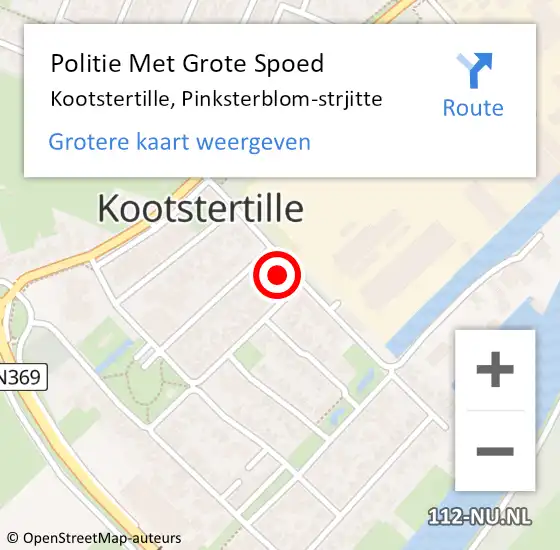 Locatie op kaart van de 112 melding: Politie Met Grote Spoed Naar Kootstertille, Pinksterblom-strjitte op 10 juli 2022 02:39