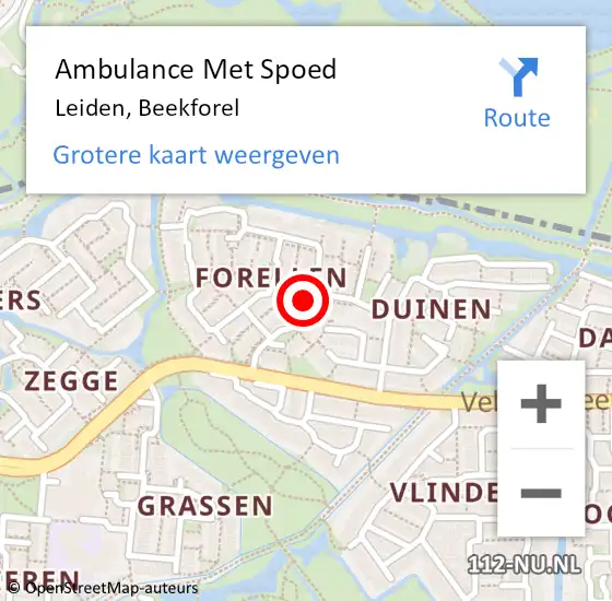 Locatie op kaart van de 112 melding: Ambulance Met Spoed Naar Leiden, Beekforel op 10 juli 2022 02:44