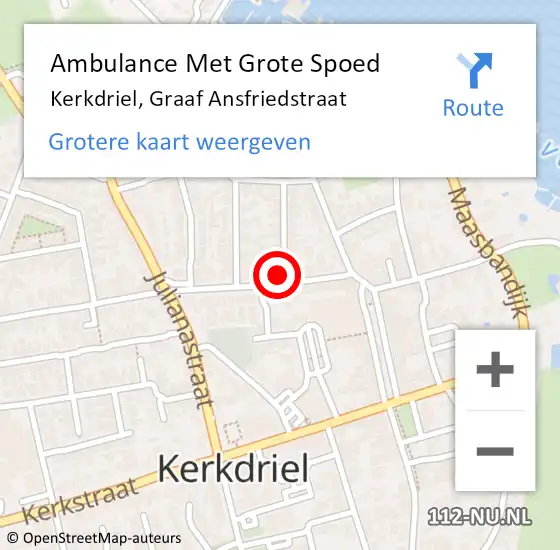 Locatie op kaart van de 112 melding: Ambulance Met Grote Spoed Naar Kerkdriel, Graaf Ansfriedstraat op 10 juli 2022 02:45