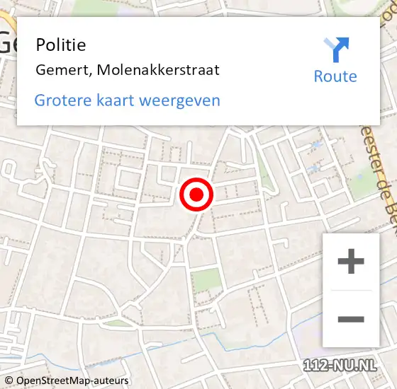 Locatie op kaart van de 112 melding: Politie Gemert, Molenakkerstraat op 10 juli 2022 02:45