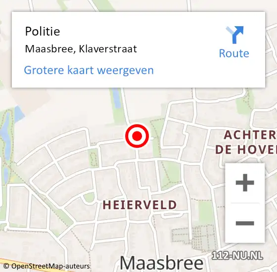 Locatie op kaart van de 112 melding: Politie Maasbree, Klaverstraat op 10 juli 2022 03:01