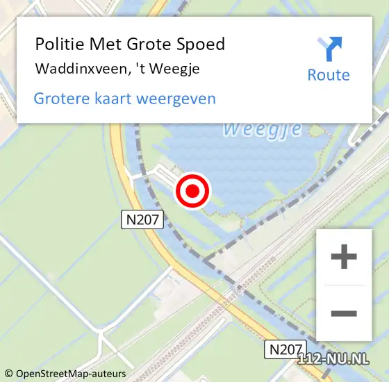 Locatie op kaart van de 112 melding: Politie Met Grote Spoed Naar Waddinxveen, 't Weegje op 10 juli 2022 03:34