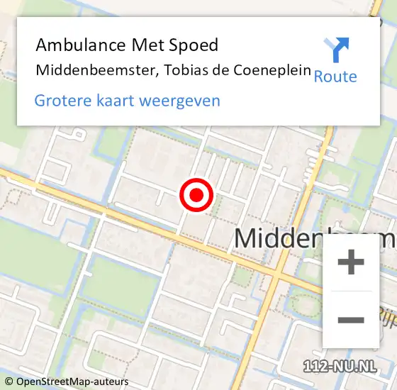 Locatie op kaart van de 112 melding: Ambulance Met Spoed Naar Middenbeemster, Tobias de Coeneplein op 10 juli 2022 04:11