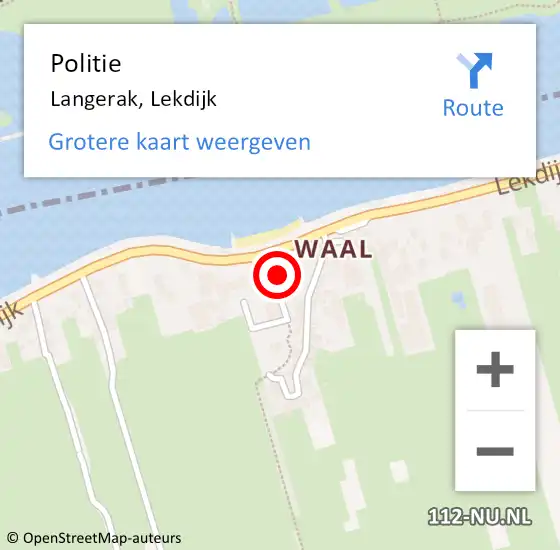 Locatie op kaart van de 112 melding: Politie Langerak, Lekdijk op 10 juli 2022 04:46