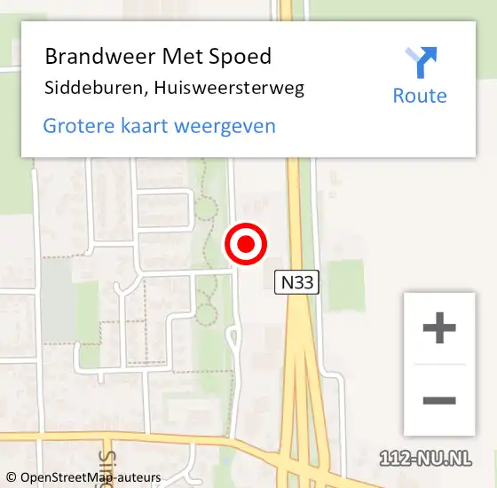 Locatie op kaart van de 112 melding: Brandweer Met Spoed Naar Siddeburen, Huisweersterweg op 10 juli 2022 04:50