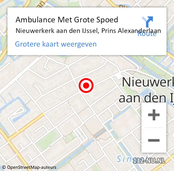 Locatie op kaart van de 112 melding: Ambulance Met Grote Spoed Naar Nieuwerkerk aan den IJssel, Prins Alexanderlaan op 10 juli 2022 04:54