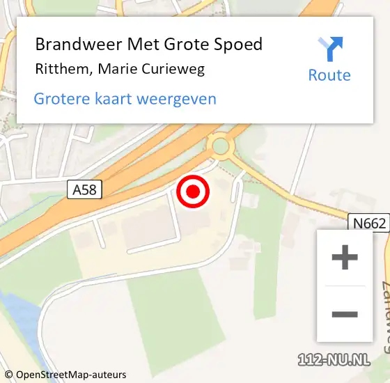 Locatie op kaart van de 112 melding: Brandweer Met Grote Spoed Naar Ritthem, Marie Curieweg op 10 juli 2022 05:55