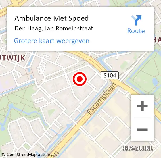 Locatie op kaart van de 112 melding: Ambulance Met Spoed Naar Den Haag, Jan Romeinstraat op 10 juli 2022 07:03