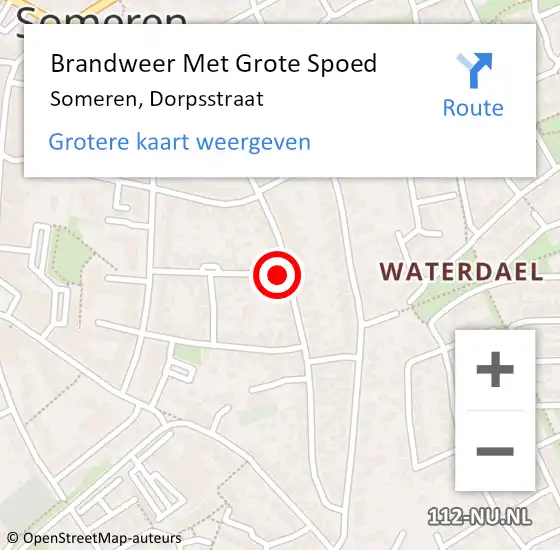 Locatie op kaart van de 112 melding: Brandweer Met Grote Spoed Naar Someren, Dorpsstraat op 10 juli 2022 07:13