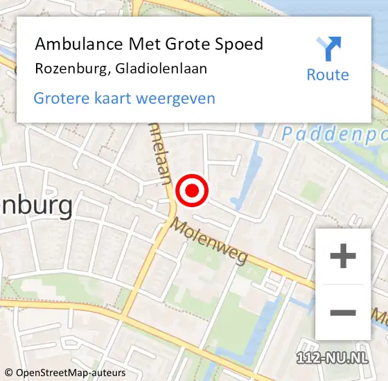 Locatie op kaart van de 112 melding: Ambulance Met Grote Spoed Naar Rozenburg, Gladiolenlaan op 10 juli 2022 08:23