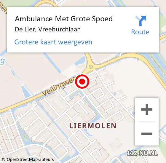 Locatie op kaart van de 112 melding: Ambulance Met Grote Spoed Naar De Lier, Vreeburchlaan op 10 juli 2022 08:38