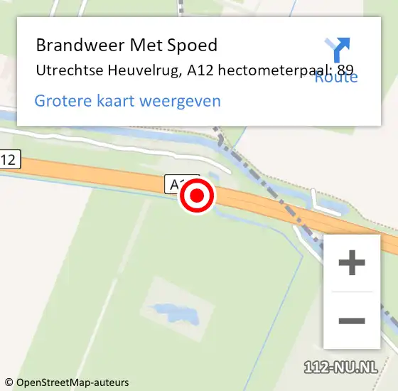 Locatie op kaart van de 112 melding: Brandweer Met Spoed Naar Utrechtse Heuvelrug, A12 hectometerpaal: 89 op 10 juli 2022 08:49