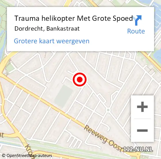 Locatie op kaart van de 112 melding: Trauma helikopter Met Grote Spoed Naar Dordrecht, Bankastraat op 10 juli 2022 09:36