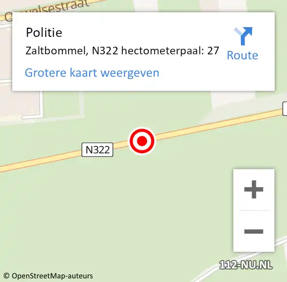 Locatie op kaart van de 112 melding: Politie Zaltbommel, N322 hectometerpaal: 27 op 10 juli 2022 09:41