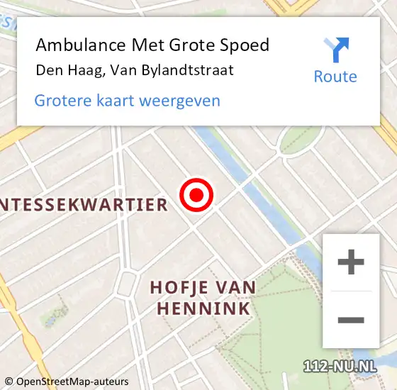 Locatie op kaart van de 112 melding: Ambulance Met Grote Spoed Naar Den Haag, Van Bylandtstraat op 10 juli 2022 10:01