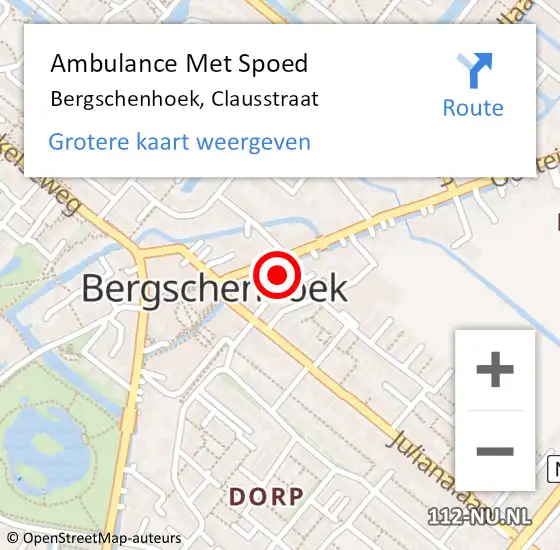 Locatie op kaart van de 112 melding: Ambulance Met Spoed Naar Bergschenhoek, Clausstraat op 10 juli 2022 10:04