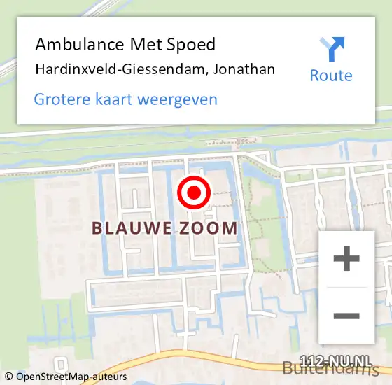 Locatie op kaart van de 112 melding: Ambulance Met Spoed Naar Hardinxveld-Giessendam, Jonathan op 10 juli 2022 10:55