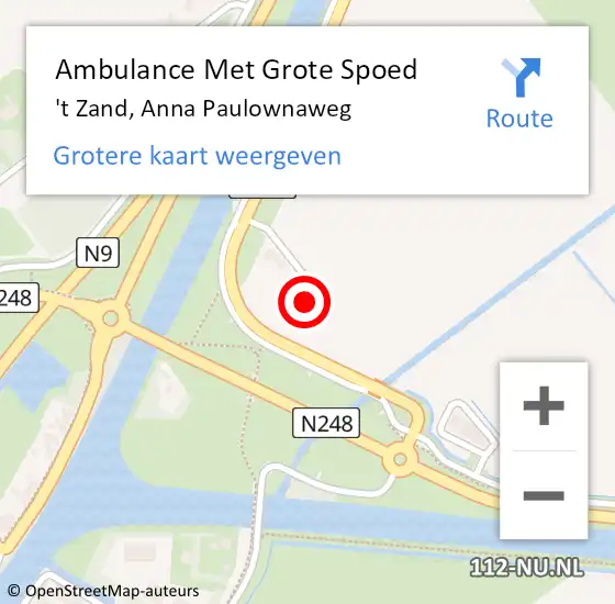 Locatie op kaart van de 112 melding: Ambulance Met Grote Spoed Naar 't Zand, Anna Paulownaweg op 10 juli 2022 11:04