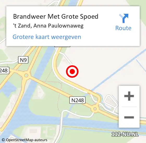 Locatie op kaart van de 112 melding: Brandweer Met Grote Spoed Naar 't Zand, Anna Paulownaweg op 10 juli 2022 11:04