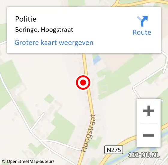 Locatie op kaart van de 112 melding: Politie Beringe, Hoogstraat op 10 juli 2022 11:21