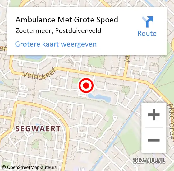 Locatie op kaart van de 112 melding: Ambulance Met Grote Spoed Naar Zoetermeer, Postduivenveld op 10 juli 2022 11:29