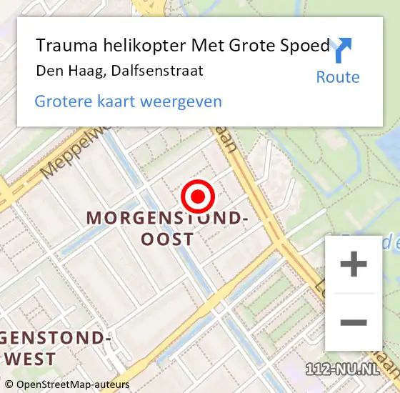 Locatie op kaart van de 112 melding: Trauma helikopter Met Grote Spoed Naar Den Haag, Dalfsenstraat op 10 juli 2022 11:29