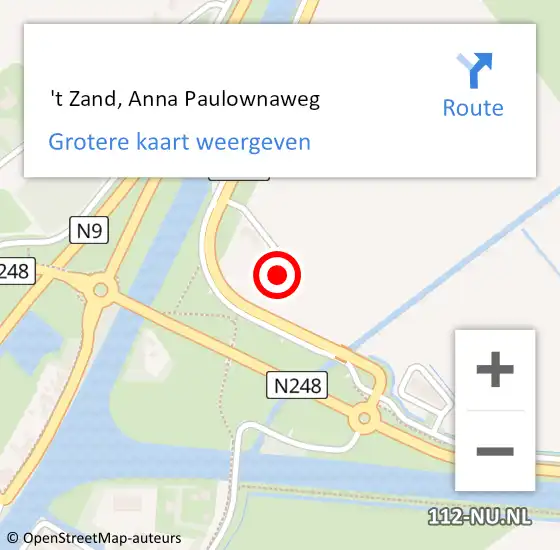Locatie op kaart van de 112 melding:  't Zand, Anna Paulownaweg op 10 juli 2022 11:43