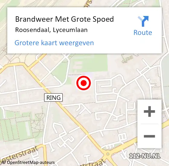 Locatie op kaart van de 112 melding: Brandweer Met Grote Spoed Naar Roosendaal, Lyceumlaan op 10 juli 2022 11:49