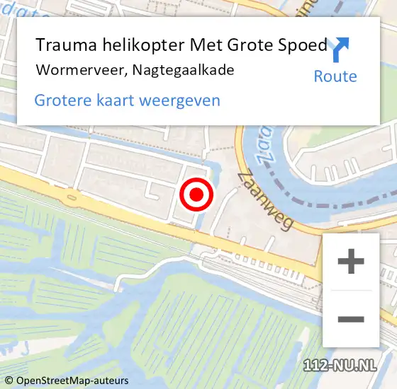 Locatie op kaart van de 112 melding: Trauma helikopter Met Grote Spoed Naar Wormerveer, Nagtegaalkade op 10 juli 2022 12:00
