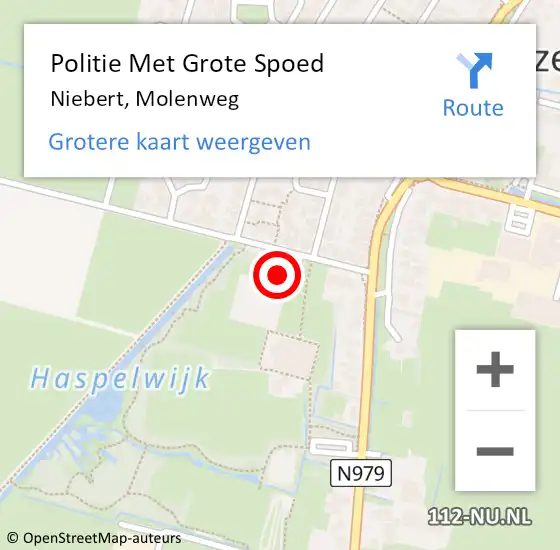 Locatie op kaart van de 112 melding: Politie Met Grote Spoed Naar Niebert, Molenweg op 10 juli 2022 12:04