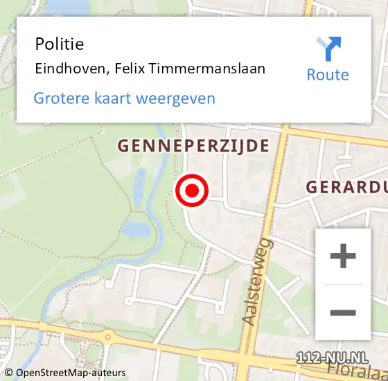 Locatie op kaart van de 112 melding: Politie Eindhoven, Felix Timmermanslaan op 10 juli 2022 12:21