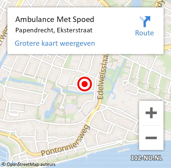 Locatie op kaart van de 112 melding: Ambulance Met Spoed Naar Papendrecht, Eksterstraat op 10 juli 2022 12:32