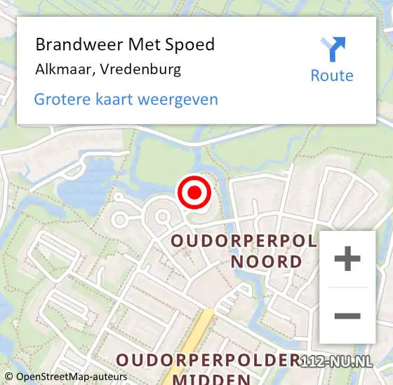 Locatie op kaart van de 112 melding: Brandweer Met Spoed Naar Alkmaar, Vredenburg op 10 juli 2022 12:43