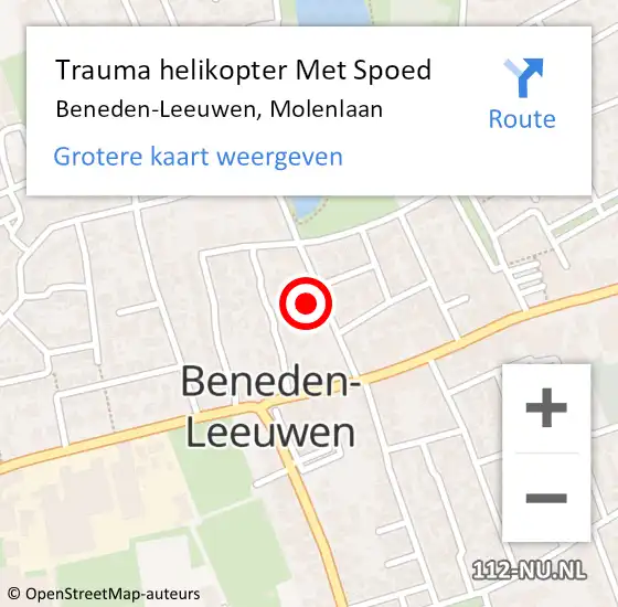 Locatie op kaart van de 112 melding: Trauma helikopter Met Spoed Naar Beneden-Leeuwen, Molenlaan op 10 juli 2022 12:51