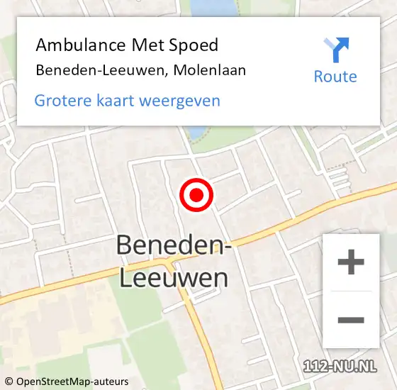 Locatie op kaart van de 112 melding: Ambulance Met Spoed Naar Beneden-Leeuwen, Molenlaan op 10 juli 2022 12:51