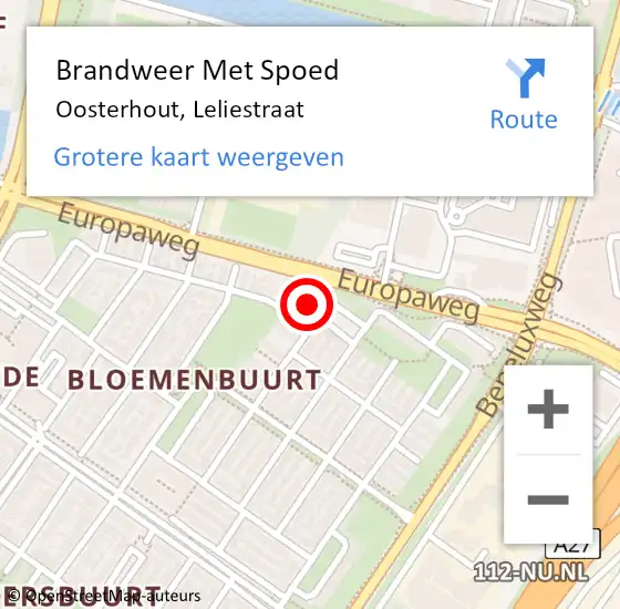 Locatie op kaart van de 112 melding: Brandweer Met Spoed Naar Oosterhout, Leliestraat op 10 juli 2022 12:52