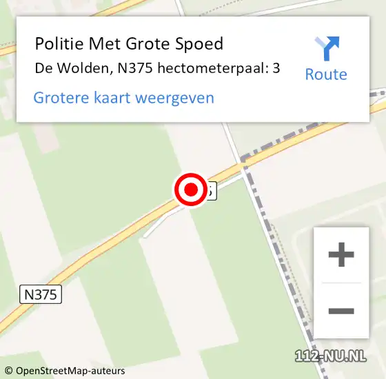 Locatie op kaart van de 112 melding: Politie Met Grote Spoed Naar De Wolden, N375 hectometerpaal: 3 op 10 juli 2022 13:25