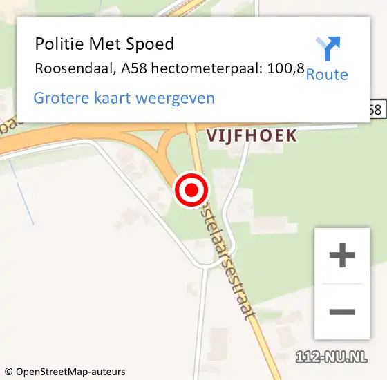 Locatie op kaart van de 112 melding: Politie Met Spoed Naar Roosendaal, A58 hectometerpaal: 100,8 op 10 juli 2022 13:35