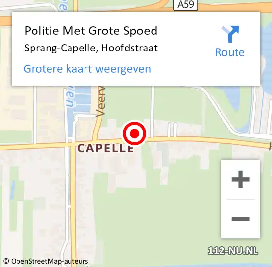 Locatie op kaart van de 112 melding: Politie Met Grote Spoed Naar Sprang-Capelle, Hoofdstraat op 10 juli 2022 13:37