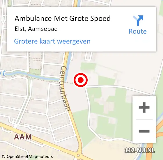 Locatie op kaart van de 112 melding: Ambulance Met Grote Spoed Naar Elst, Aamsepad op 10 juli 2022 13:46