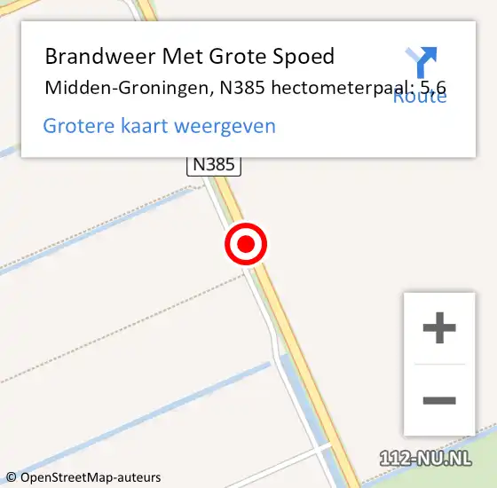 Locatie op kaart van de 112 melding: Brandweer Met Grote Spoed Naar Midden-Groningen, N385 hectometerpaal: 5,6 op 10 juli 2022 13:47