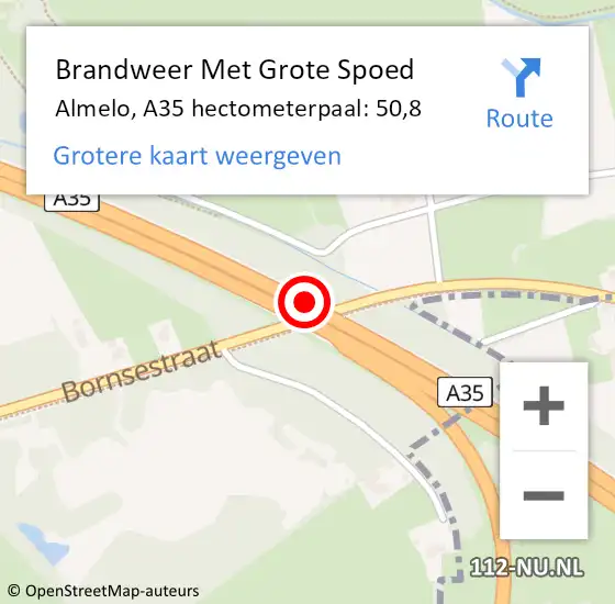Locatie op kaart van de 112 melding: Brandweer Met Grote Spoed Naar Almelo, A35 hectometerpaal: 50,8 op 10 juli 2022 14:01