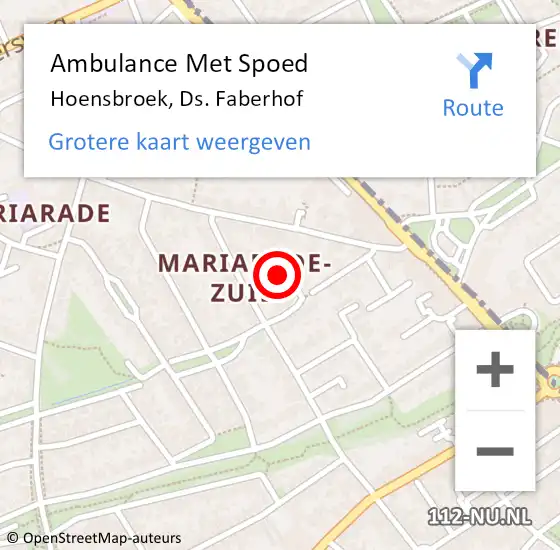 Locatie op kaart van de 112 melding: Ambulance Met Spoed Naar Hoensbroek, Ds. Faberhof op 22 juli 2014 20:10