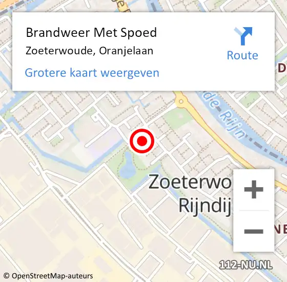 Locatie op kaart van de 112 melding: Brandweer Met Spoed Naar Zoeterwoude, Oranjelaan op 10 juli 2022 15:11