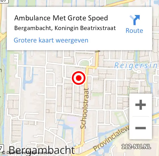 Locatie op kaart van de 112 melding: Ambulance Met Grote Spoed Naar Bergambacht, Koningin Beatrixstraat op 10 juli 2022 16:24