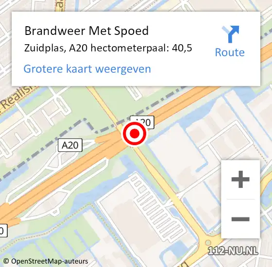 Locatie op kaart van de 112 melding: Brandweer Met Spoed Naar Zuidplas, A20 hectometerpaal: 40,5 op 10 juli 2022 16:32