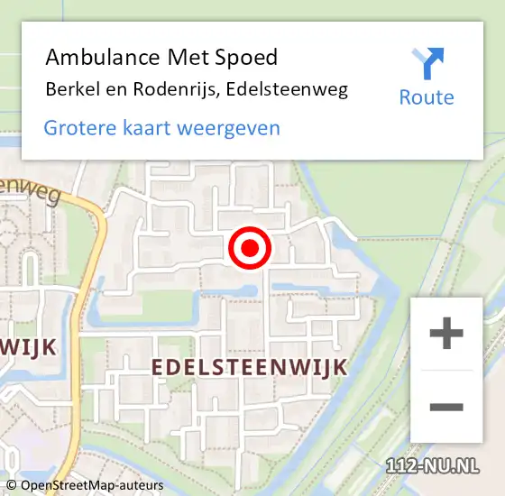 Locatie op kaart van de 112 melding: Ambulance Met Spoed Naar Berkel en Rodenrijs, Edelsteenweg op 10 juli 2022 16:45